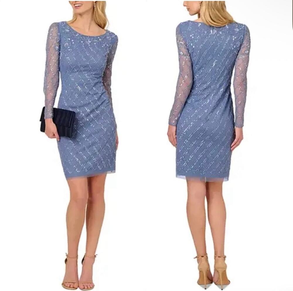 New Adrianna papell Women's blue beaded Dress sz 2 $279